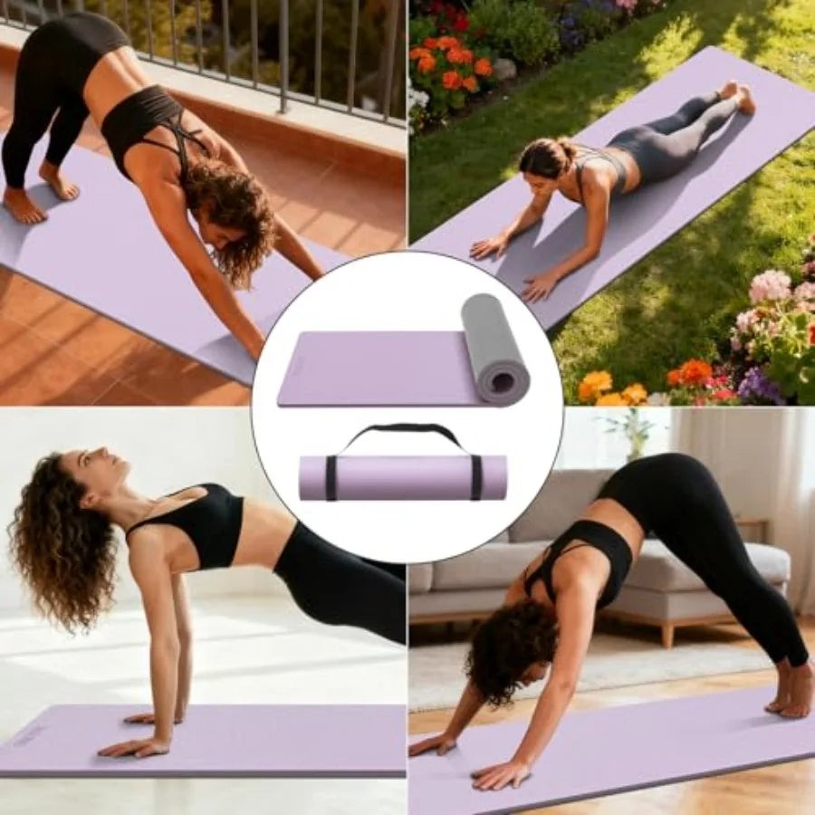 Extra Thick 12mm TPE Yoga Mat with Strap Non-slip for Gymnastics Pilates Home Workout Gym Floor Fitness in Black