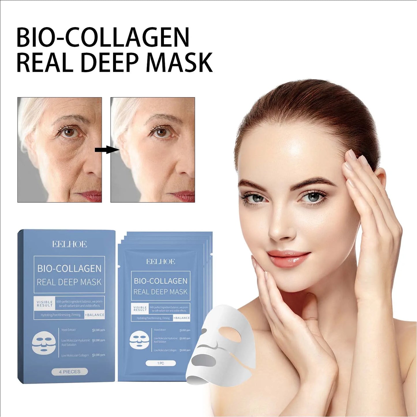 Bio-Collagen Real Deep Mask Wrinkle Lifting Patch Fades Fine Lines Legal Wrinkles Softing Smoothing Facial Skin Hydrating Patch