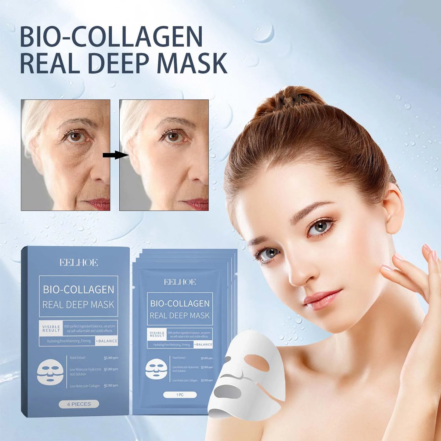 Bio-Collagen Real Deep Mask Wrinkle Lifting Patch Fades Fine Lines Legal Wrinkles Softing Smoothing Facial Skin Hydrating Patch