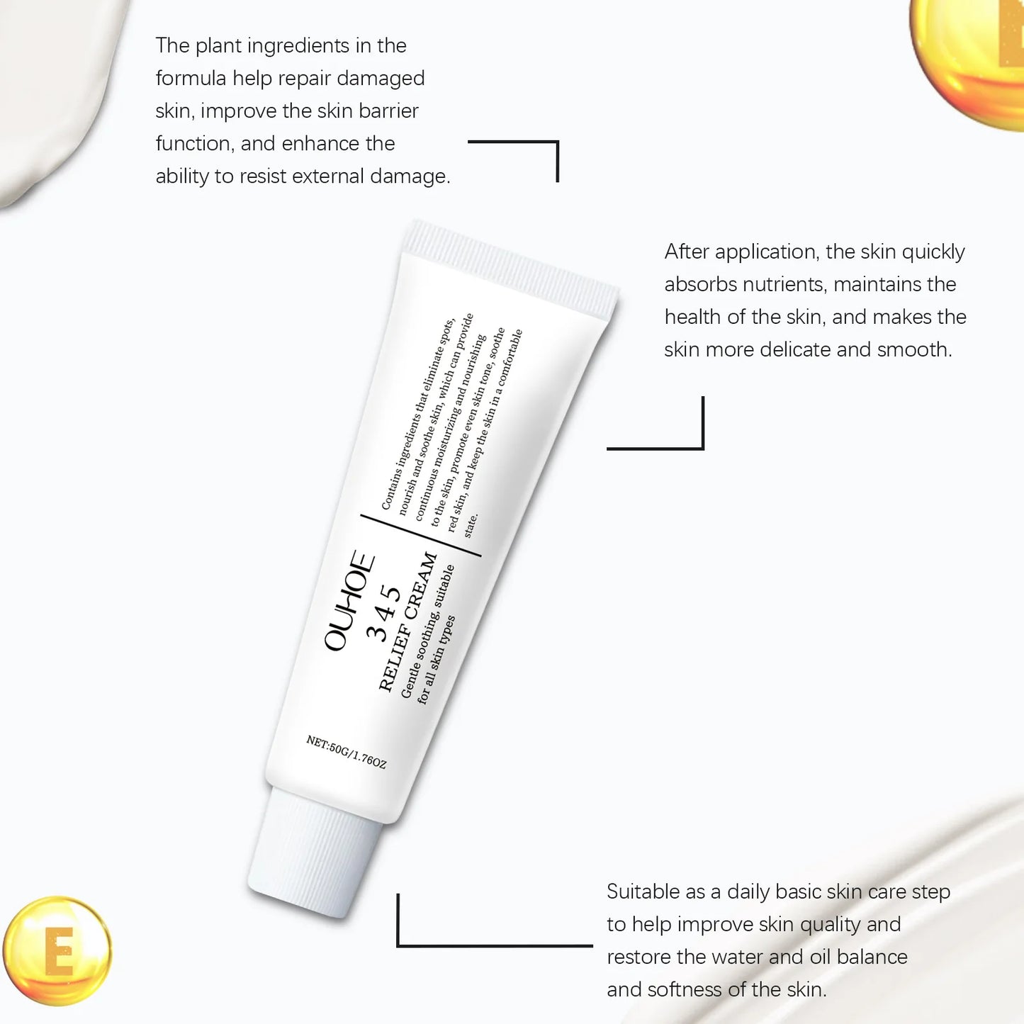 Ouhoe 50g 345 Relief Cream Brightening Skin Hydrate Facial Reapir Blemishes Nourish Long Lasting Moisturizer Soothing Face Cream