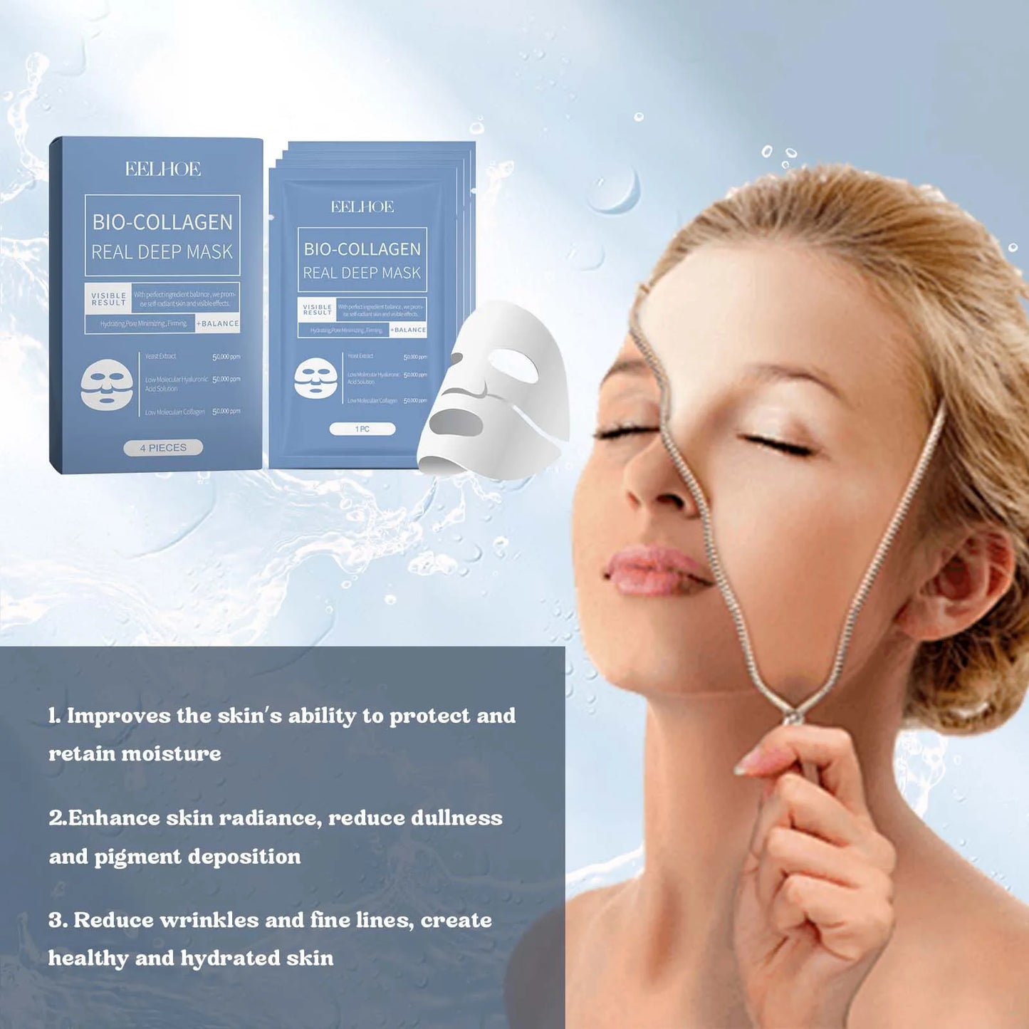Bio-Collagen Real Deep Mask Wrinkle Lifting Patch Fades Fine Lines Legal Wrinkles Softing Smoothing Facial Skin Hydrating Patch