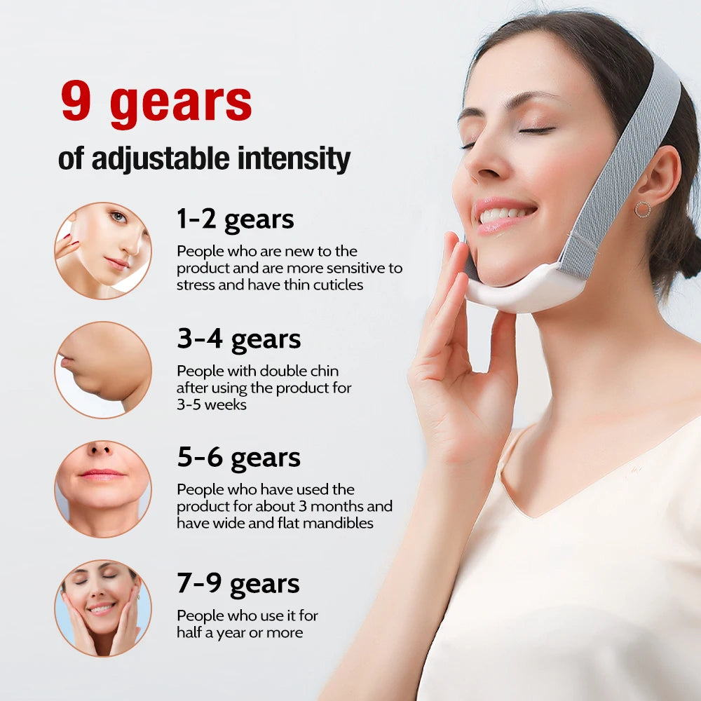 EMS Facial Lifting Massager Face Slimming V Shape Lifter Belt Face Lift Beauty Device Hot Compress Vibration Reduce Double Chin