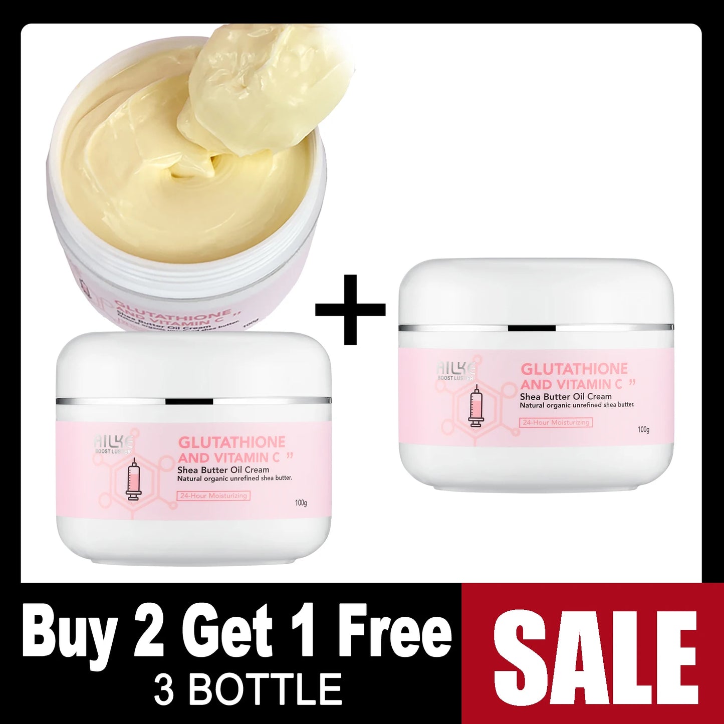 AILKE Organic Shea Butter Oil Whitening Cream, Brightening, Moisturizing, Smooth Nourish, Soften Skin, for Face, Body, 100ml