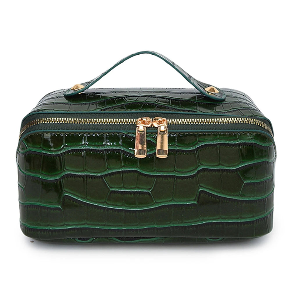 PU Leather Makeup Bag Simple Cosmetic Bag Multi-Compartment Travel Toiletry Bag Makeup Organizer Bag Women Cosmetics Handbag