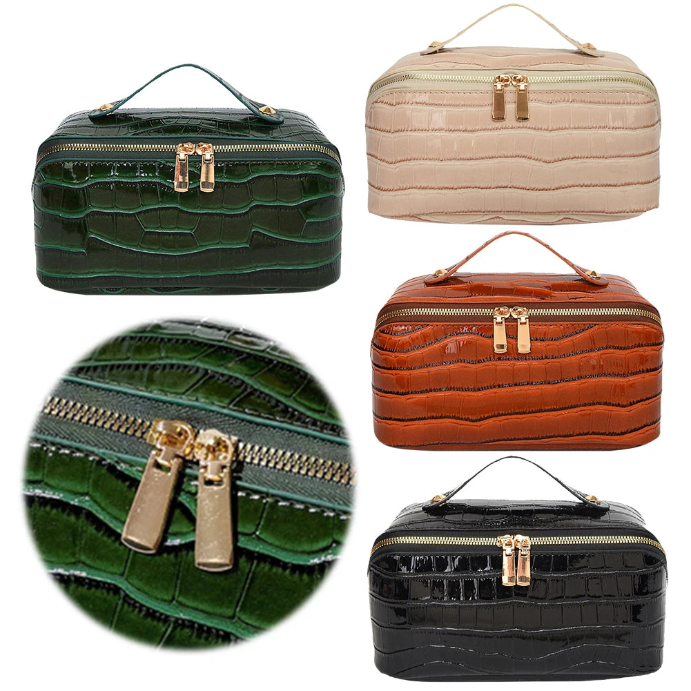 PU Leather Makeup Bag Simple Cosmetic Bag Multi-Compartment Travel Toiletry Bag Makeup Organizer Bag Women Cosmetics Handbag