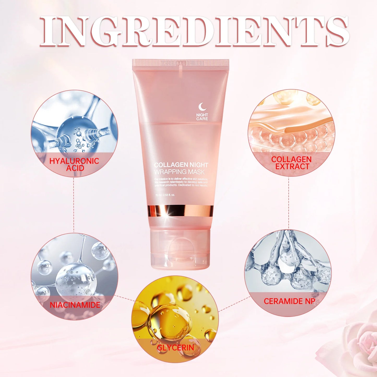 Face Mask Collagen Night Wrapping Mask Elasticity Hydration Reduces Sagging Dullness Hydrolyzed Collagen Skin Care Products 75ml