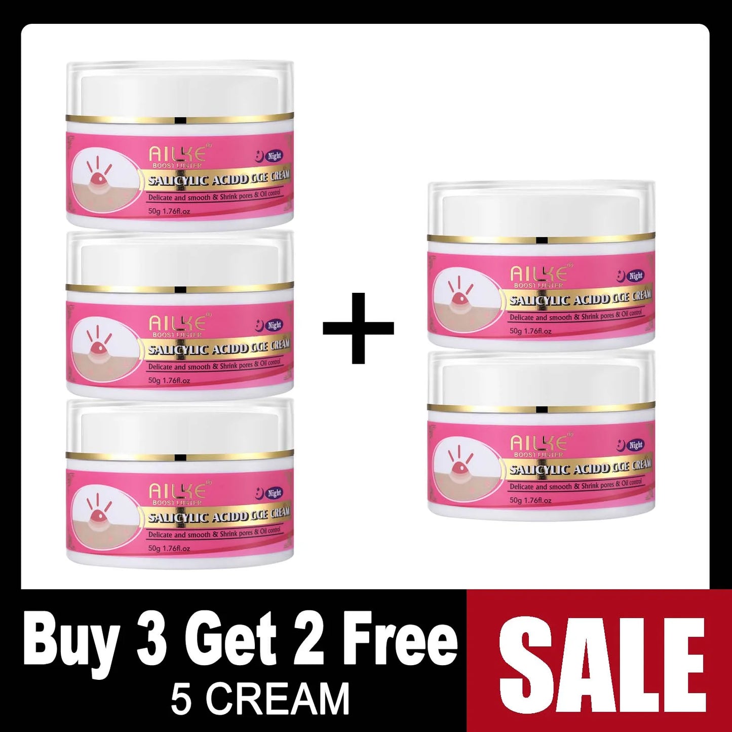 AILKE Organic Acne Face Cream, Cleaning Skin, Brightening, Remove Acne Facial Cream, Non-Greasy, Oil Control, For Women and Men