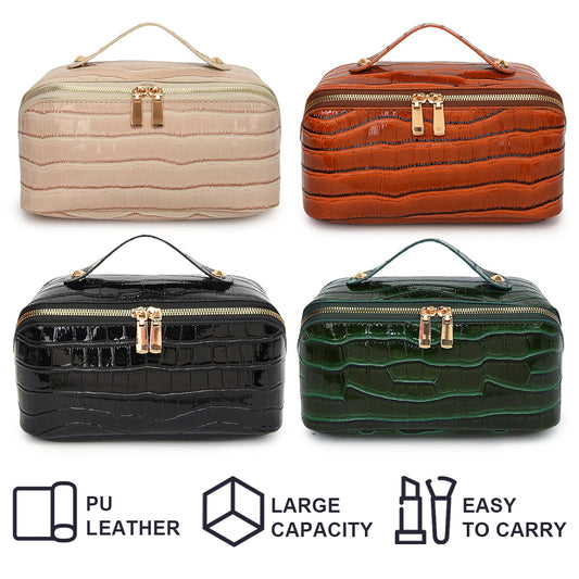 PU Leather Makeup Bag Simple Cosmetic Bag Multi-Compartment Travel Toiletry Bag Makeup Organizer Bag Women Cosmetics Handbag