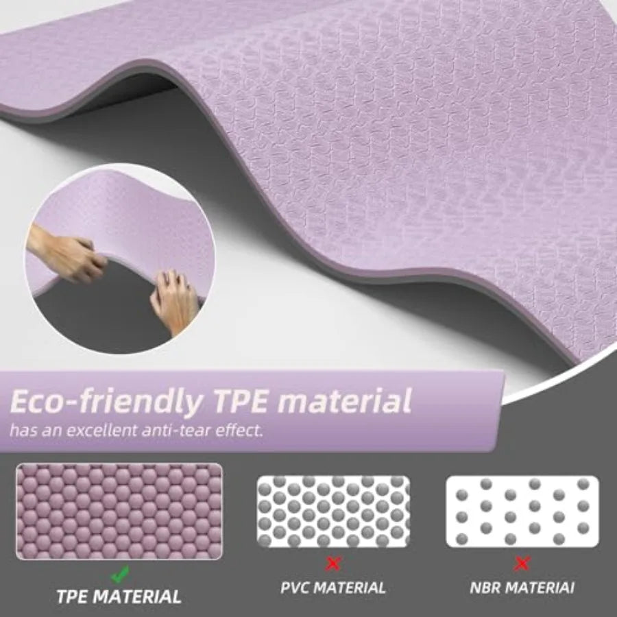 Extra Thick 12mm TPE Yoga Mat with Strap Non-slip for Gymnastics Pilates Home Workout Gym Floor Fitness in Black