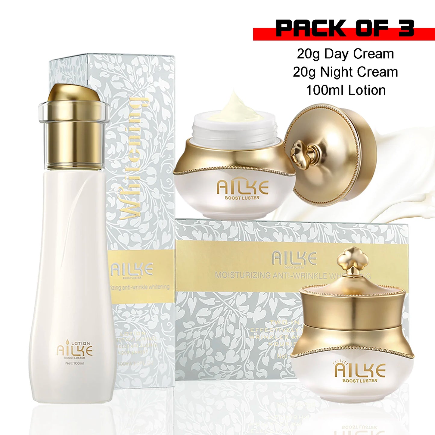 AILKE Women Whitening Face Care Set, Lightening, Reduce Dark Spots, Anti Wrinkles, For All Skin Types, Not Greasy, Easy Absorb