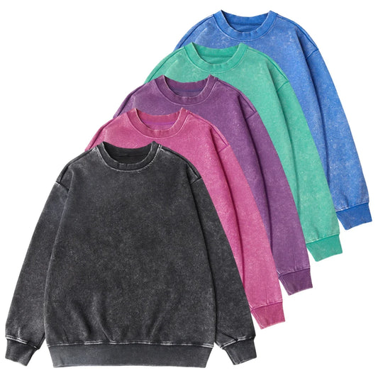 Washed Sweatshirt for Men Women Cotton Loose O-Neck Oversized Clothing Korean Y2k Tops Casual Vintage Long Sleeve Hoody