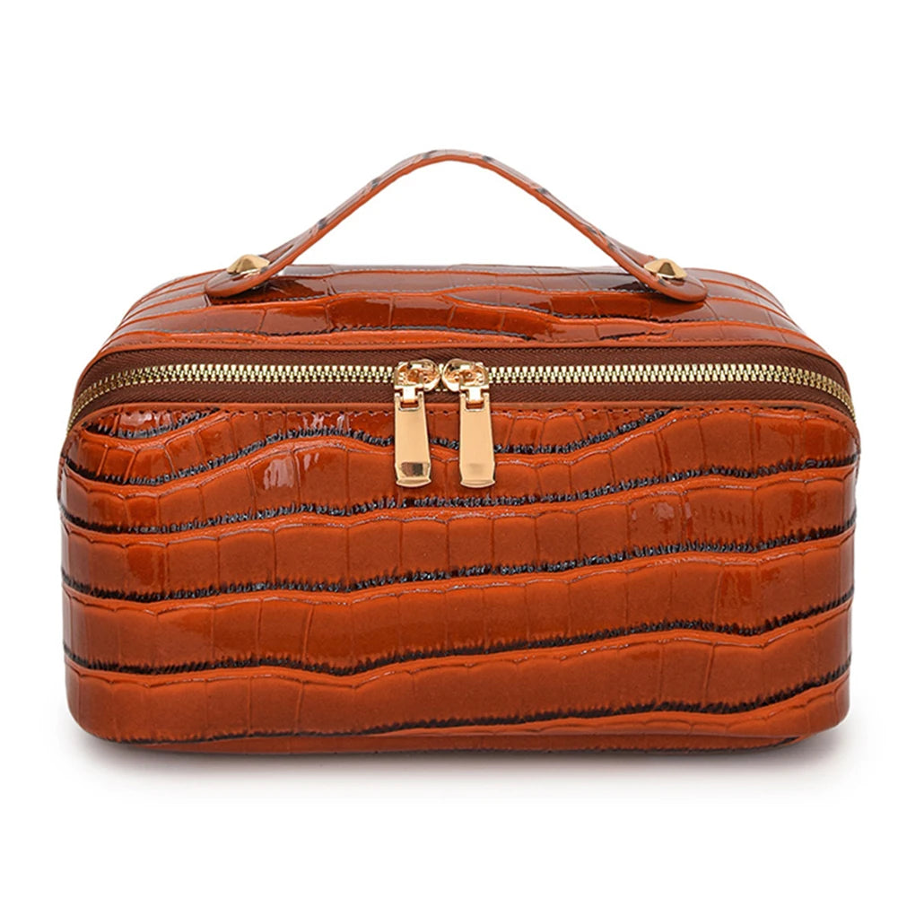 PU Leather Makeup Bag Simple Cosmetic Bag Multi-Compartment Travel Toiletry Bag Makeup Organizer Bag Women Cosmetics Handbag